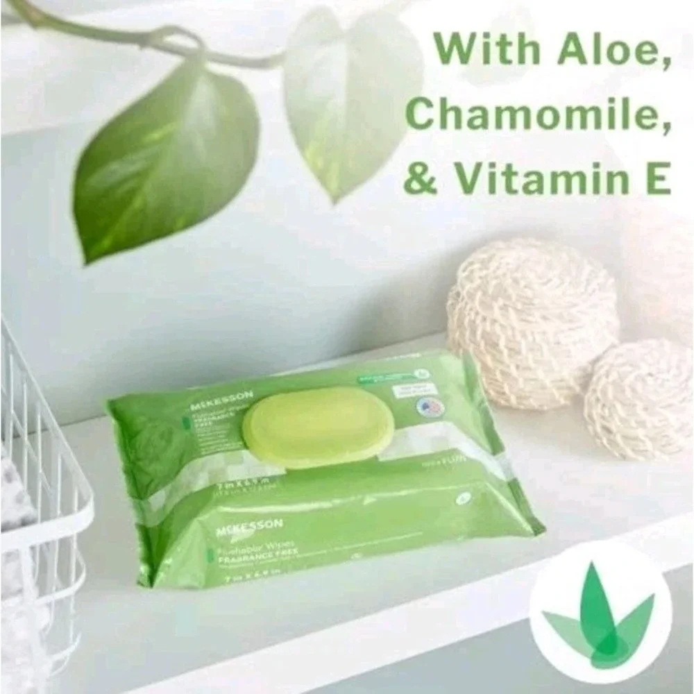 2pk McKesson Flushable Adult Wet Wipes 48ct Unscented Fragrance Free Aloe Vera